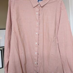 Lands' End Women's Casual Button Down Shirt - Pink Stripes